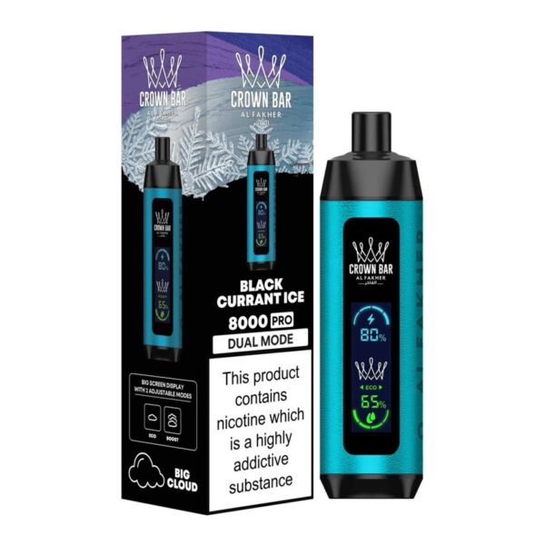 Al Fakher Crown Bar Pro 8000 Puffs Best DTL Disposable Vape in Dubai Black Currant Ice