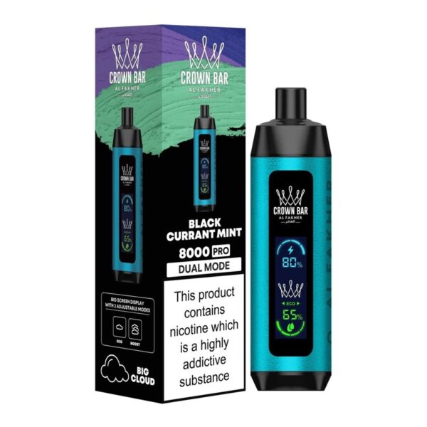 Al Fakher Crown Bar Pro 8000 Puffs Best DTL Disposable Vape in Dubai Black Currant Mint