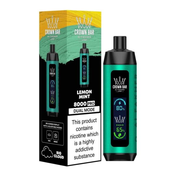 Al Fakher Crown Bar Pro 8000 Puffs Best DTL Disposable Vape in Dubai Lemon Mint