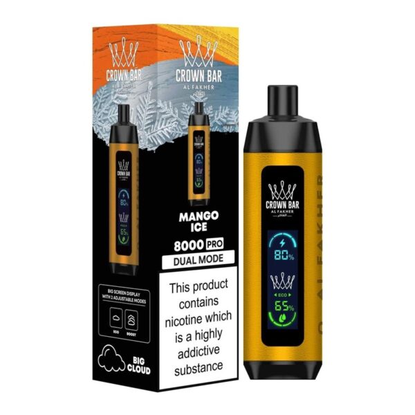 Al Fakher Crown Bar Pro 8000 Puffs Best DTL Disposable Vape in Dubai Mango Ice