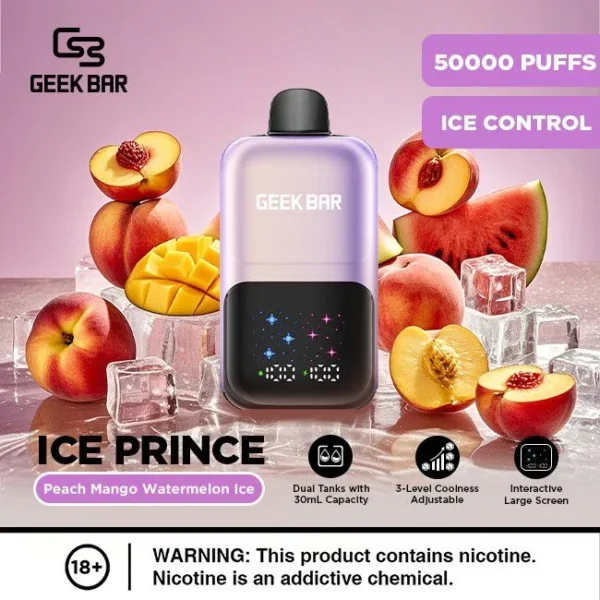 Geek Bar Ice Prince 50000 Puffs Peach Mango Watermelon Ice