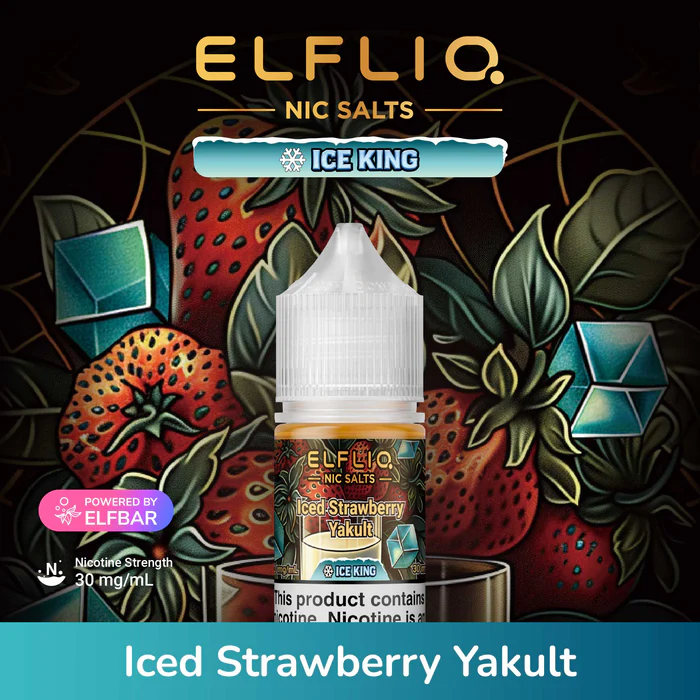 ELFLIQ NIC SALTS ICE KING 30ml E-liquid 30mg e-juice Iced Strawberry Yakult