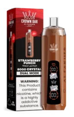 Al Fakher Crown Bar Crystal 8000 Puffs, 18ml liquid, 50mg Nicotine disposable vape in Dubai STRAWBERRY PUNCH