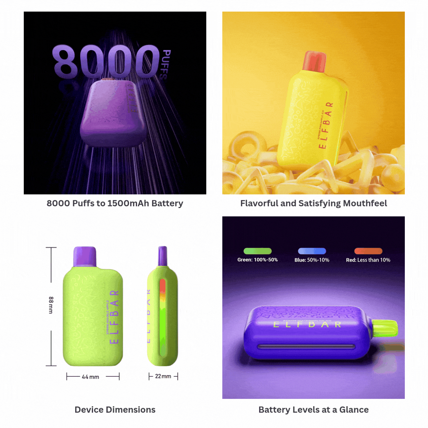 Elf Bar Ep8000 Puffs 20mg 50mg disposable vape in Dubai 8000 Puffs to 1500mAh Battery, Flavorful and Satisfying Mouthfeel, Battery Levels at a Glance, Device Dimensions