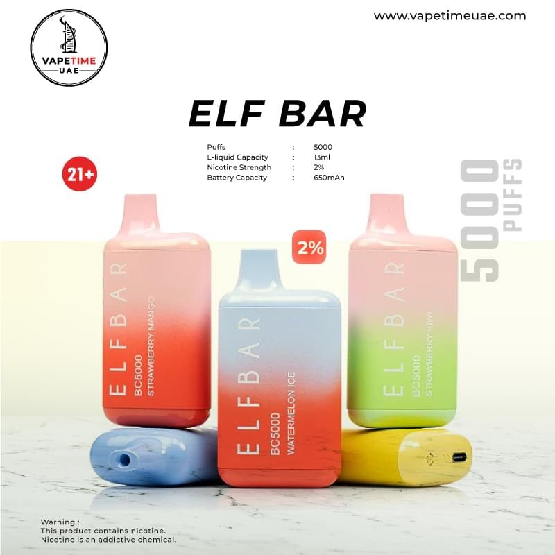 ELF BAR 5000 PUFFS (2% & 5%) DISPOSABLE VAPE in UAE Elfbar 5000 Puffs
